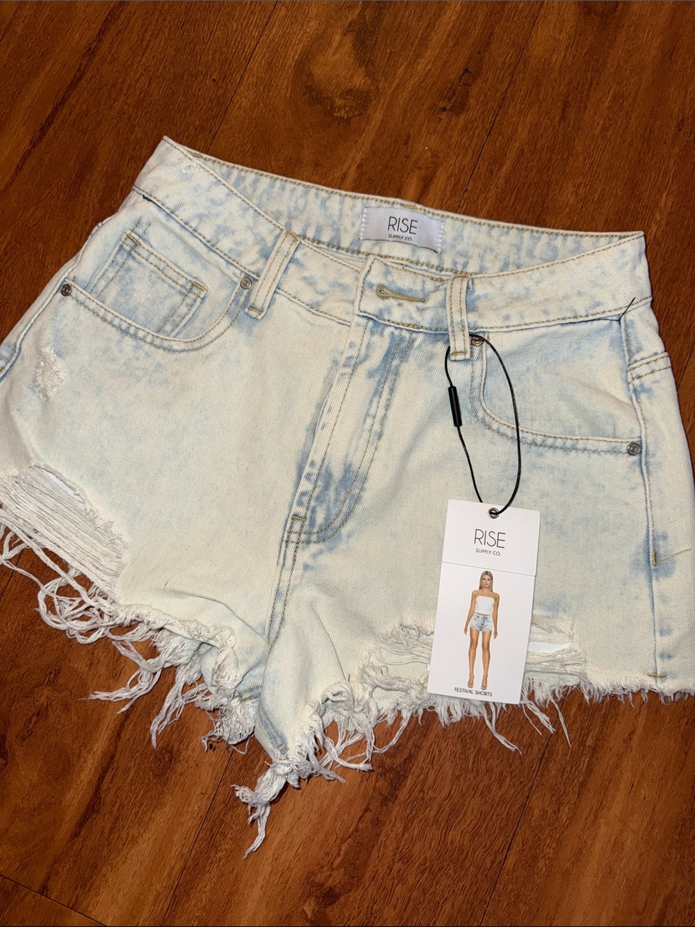 ACID Wash High-Rise Distressed Denim Shorts